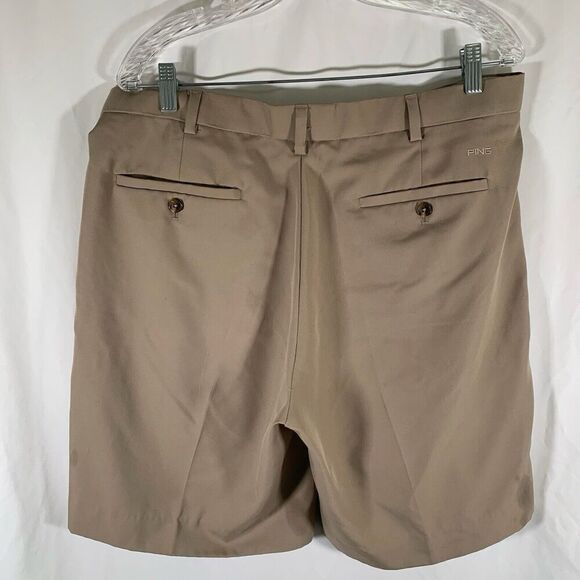 Ping Golf Shorts Men's 36 Khaki Brown Pleated Polyester Pockets 9" Inseam - Picture 6 of 7